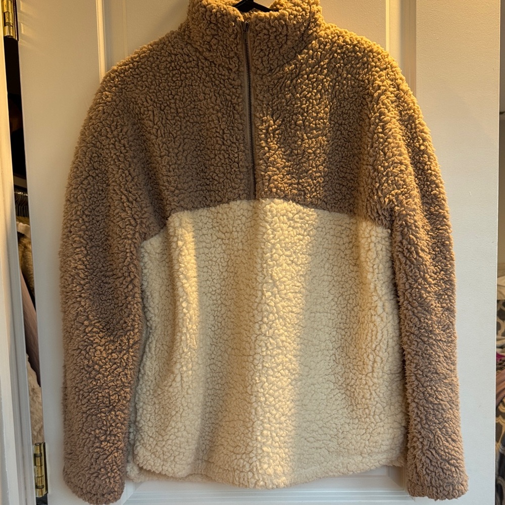 Miami Cozy Sherpa Fleece Jacket - Brown and Cream
